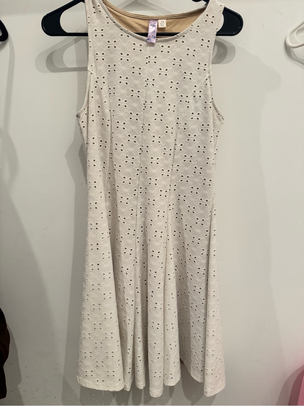Eyelet Tank Fit-and-Flare Dress in Cream